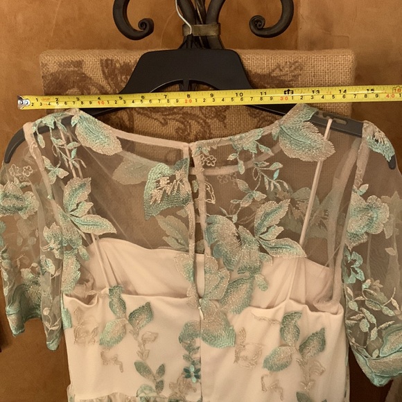 Adriana Papell Champagne and Seagreen Floral Embroidered Wedding Guest Dress - Picture 6 of 12